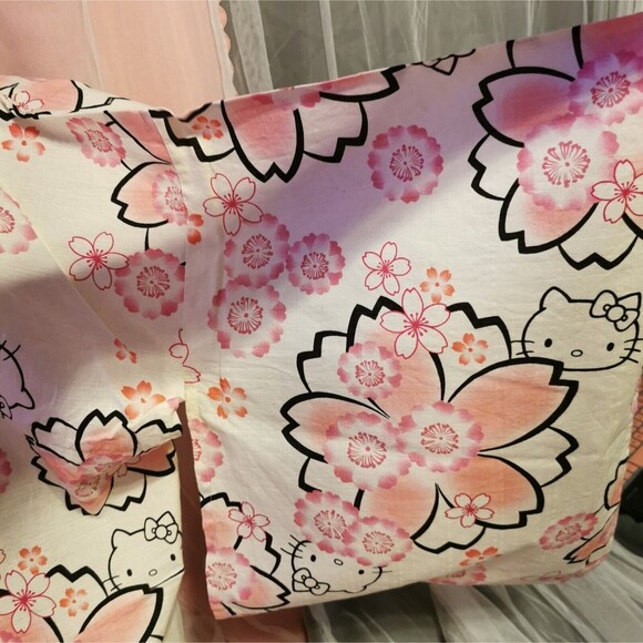 Rare Hello Kitty Pink Sakura Kimono Yukata Geta Women Robe Japan Vintage Retro - Picture 12 of 16